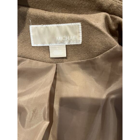 Michael Kors Beige Camel Tan Wool Blend Trench Overcoat Detachable Hood Womens L - Picture 7 of 15